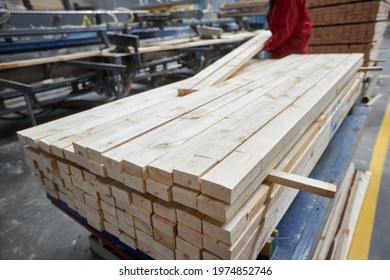 Carpenters Working On Wood Factory With Machines. Wooden Furniture Manufacturing Process. Carpentry Workshop Location.