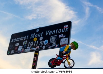 Carpentras/ Vaucluse/ France- July/ 21/ 2015-  A Cyclist ( A Toy) In Mont Ventoux), A Famous Place In Provence For Bike Competition.