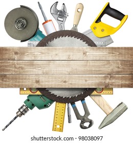 Carpentry, Construction Hardware Tools Collage.