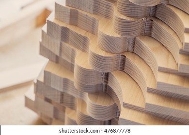 carpentry element with a texture. furniture manufacturing. joinery work. timber raw material for background and texture. Production of parts of wood