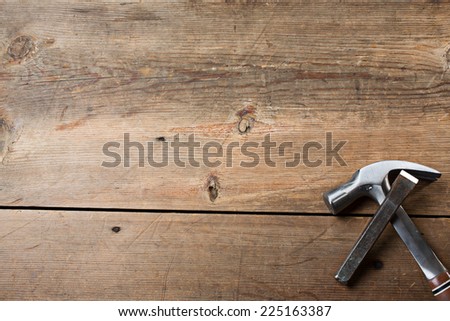 Carpentry tools on a wooden table top