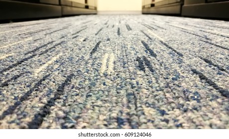 Carpet Floor In Office. Selected Focus On Grey Carpet Texture.