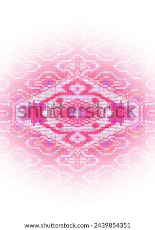 Carpet Pattern. Bright pink Ornament. Red Rug Background. Attractive Vintage Wallpaper. Vertical Photo. White Gradient Banner