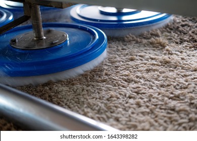 Carpet Washing Machine With Round Brushes In Operation
