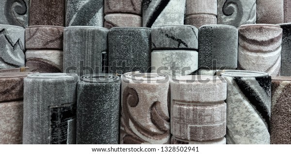 Carpets Variety Selection Rolled Grey Long Stock Photo (Edit Now