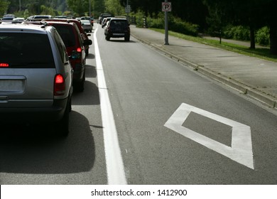 Carpool Lane On Highway, Washington State, USA