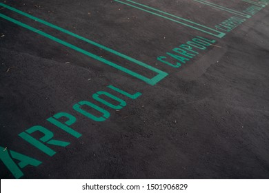 Carpool Painted On Blacktop Parking Lot