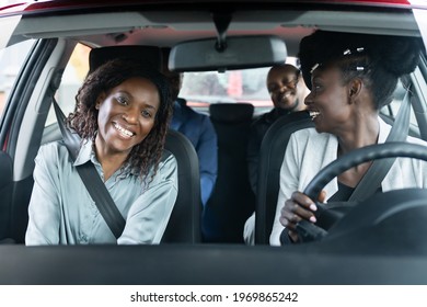 Carpool Ride Sharing. African People Using Car Share