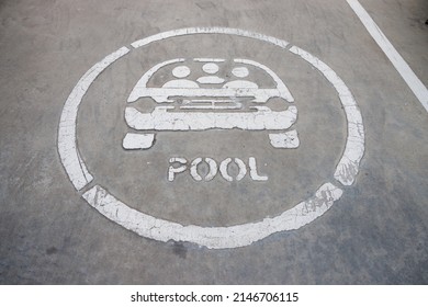 Carpool Sign On Concrete Floor At Parking Lot.