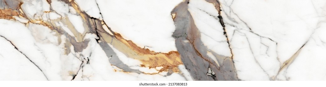 Carrara statuarietto white marble with golden luxury effect, white marble texture background, calacatta glossy marble with grey streaks, thassos statuario tile, classic Italian bianco marble stone. - Shutterstock ID 2137083813