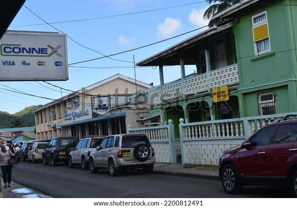 Carriacou, Grenada- August 18,\
2022- Commercial and Residential Buildings on Main Street,\
Hillsborough.