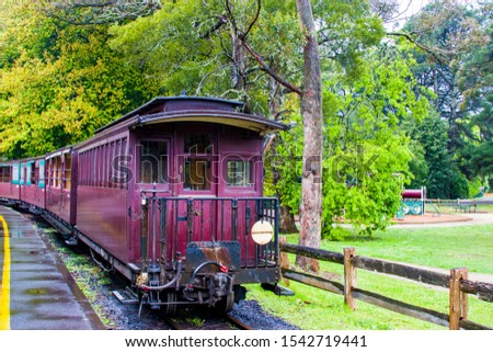 The carriages of old Puffing Billy train belongs to Puffing Billy Railway stops in the Gembrook station in the Dandenong Ranges in Melbourne Victoria Australia,  narrow gauge heritage railway.