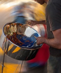 Carribean Metal Steel Drum Played By A Musician