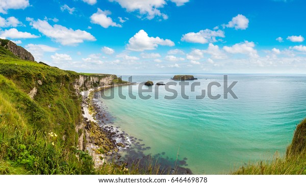 Carrick-a-Rede, Causeway Coast Route in a\
beautiful summer day, Northern Ireland, United\
Kingdom