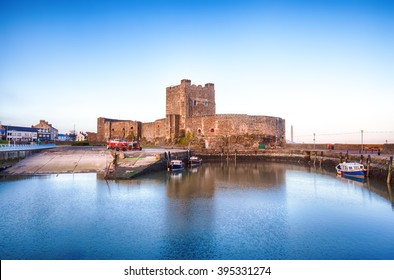 Carrickfergus, County Antrim, Northern Ireland - March 20, 2016: Carrickfergus Castle, Norman fortified structure built on the Northern Shore of Belfast Lough.