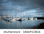 Carrickfergus marina, Northern Ireland, preparing for another storm just before winter breaks.