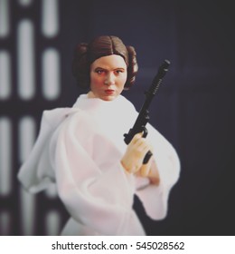 Carrie Fisher as Princess Leia Organa from Star Wars Episode IV A New Hope - recreated scene using Hasbro Black Series 6 inch action figure