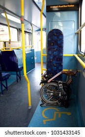 Carries Folding Bicycles On A Public Bus, UK Public Transport Scheme. Folding Bikes Are Officially Allowed Being Carried On Public Bus In The UK.
