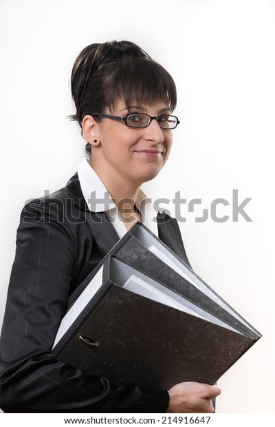Carring files\
business woman carry two\
files
