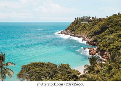 Carrizallilo beach, Puerto escondido, Oaxaca - Mexico: Beautiful blue ocean pacific, surfers beach,tropical summer in august 2021  - Shutterstock ID 2029156535