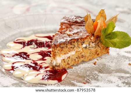 Similar – Image, Stock Photo Sweet carrot cake slice on a plate isolated