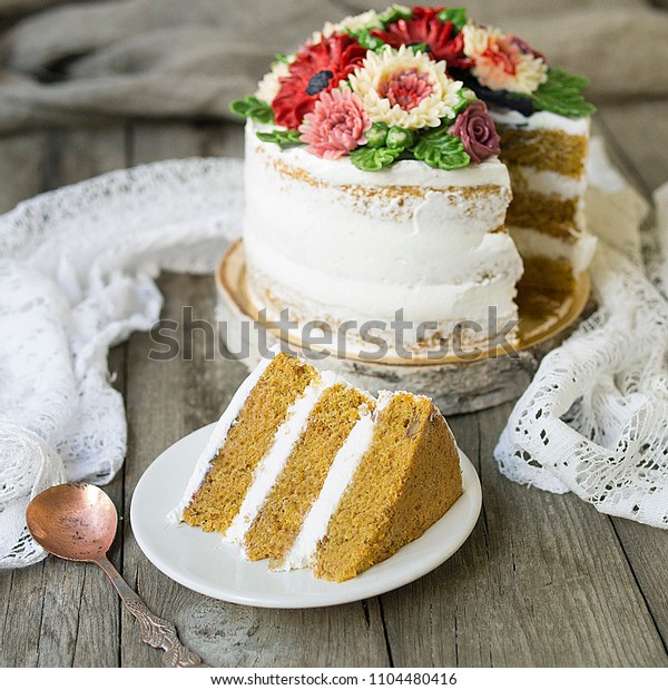 Carrot Cake Buttercream Frosting Decorated Buttercream Stock Photo