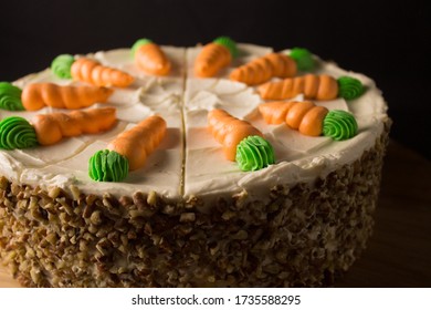 
Carrot Cake With Cream Cheese Cube And A Walnut Belt