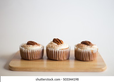 Carrot Cake Cupcake With Cream Cheese Frosting Powder Cinnamon And Pecan