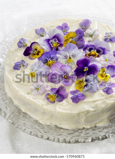Carrot Cake Decorated Edible Flowers Pansies Stock Photo Edit Now