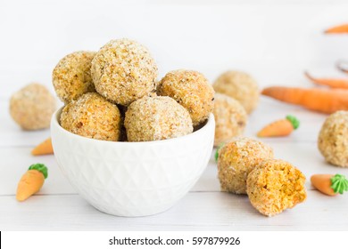 Carrot Cake Energy Balls With Marzipan Carrot.