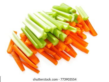 Carrot And Celery Sticks Isolated On White