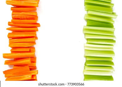 Carrot And Celery Sticks Isolated On White