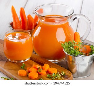 Carrot juice with fresh herbs. Selective focus