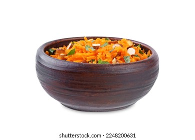 Carrot nuts dated moroccan salad in a bowl on a white isolated background. toning - Powered by Shutterstock