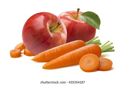 Carrot Red Apple Pieces Isolated On White Background Isolated On White Background