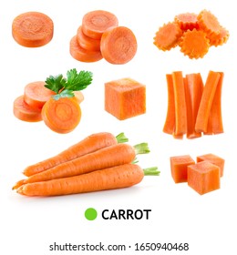 Carrot slice. Carrot isolate. Carrots on white background. Carrot slice, cubes. 