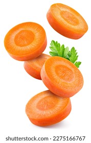 Carrot slice isolated. Carrots with parsley flying on white background. Perfect retouched carrot slices isolate. Full depth of field. - Shutterstock ID 2275166767