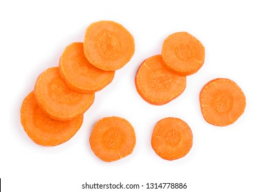 Carrot Slice Isolated On White Background. Top View. Flat Lay