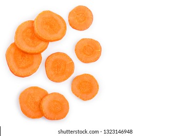 Carrot slice isolated on white background with copy space for your text. Top view. Flat lay