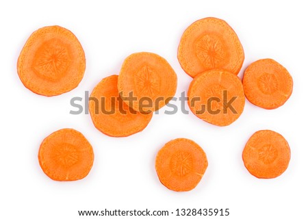 Carrot slice isolated on white background. Top view. Flat lay