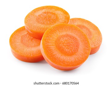 Carrot slice. Perfectly retouched carrot slices isolated on white. Full depth of field. With clipping path
