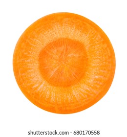 Carrot slice. Carrot top view. Top view of carrot isolated on white.