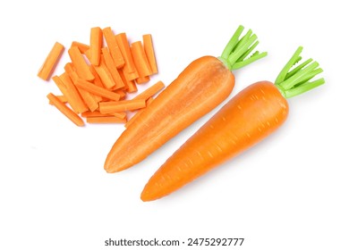 Carrot sticks isolated on white background, top view, flat lay. - Powered by Shutterstock