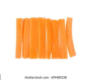 Carrot Sticks, Julienne Style Isolated On White Background, Top View.
