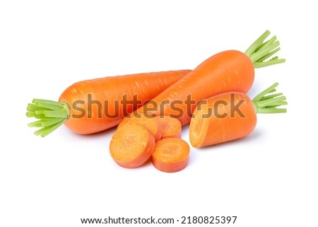 Carrots and carrot cut sliced isolated on white background.