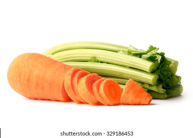 Carrots Celery Isolated On White Background