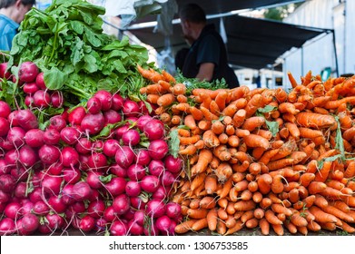 Carrots And Radishes For Sale At The Union Square Farmers Market In New York City