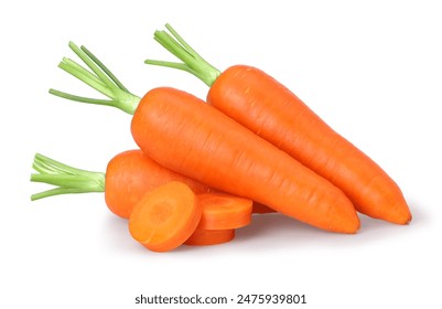 carrots and slices isolated on white background,  clipping path