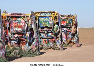 Cars At Cadillac Ranch In Amarillo, Texas.