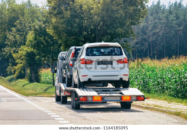 Cars\
carrier in the road in Poland. Truck\
transporter